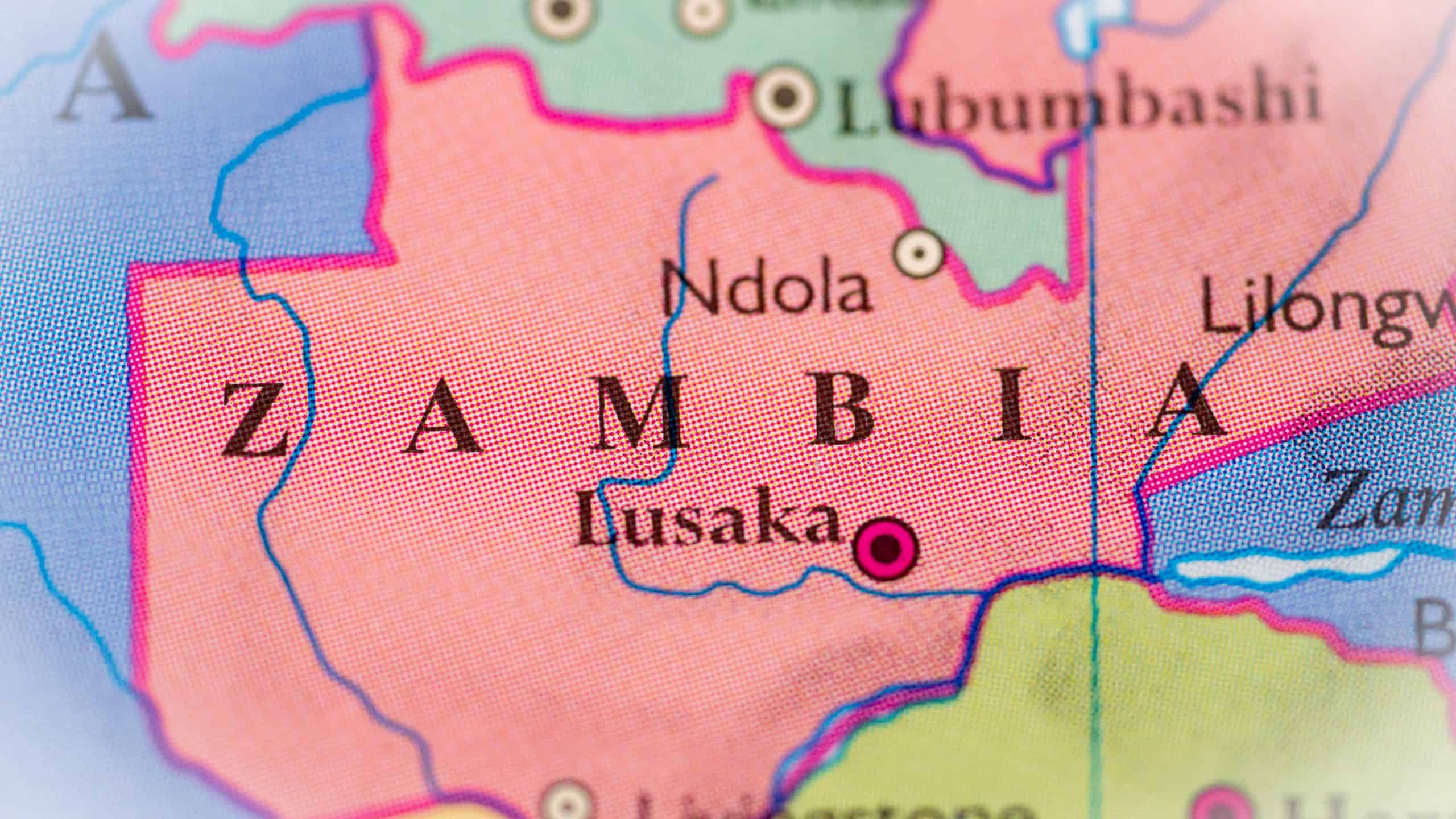 Zambia highlighted on a world map.