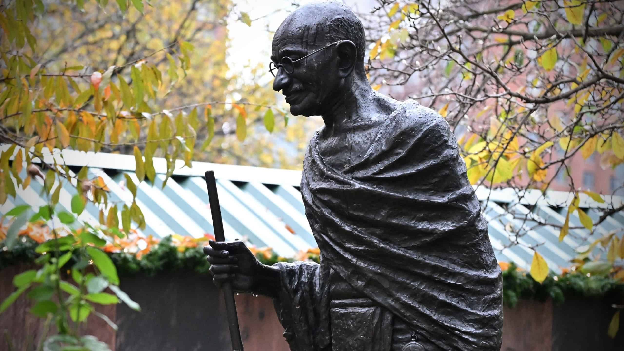 A statue of Mahatma Gandhi is seen in Union Square on November 22, 2024 in New York City, USA.