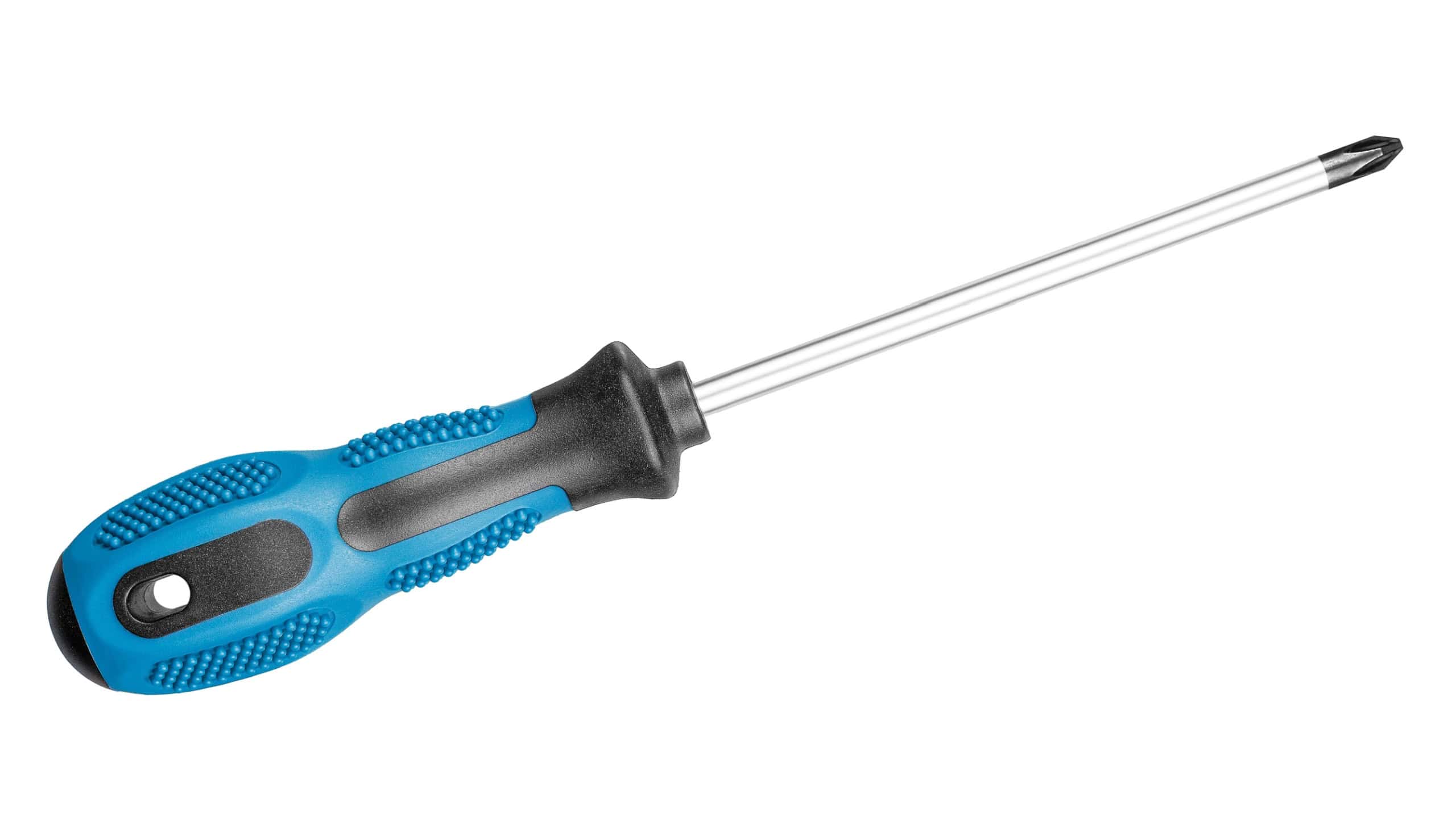 Philips screwdrivers blue color on isolated white background close-up