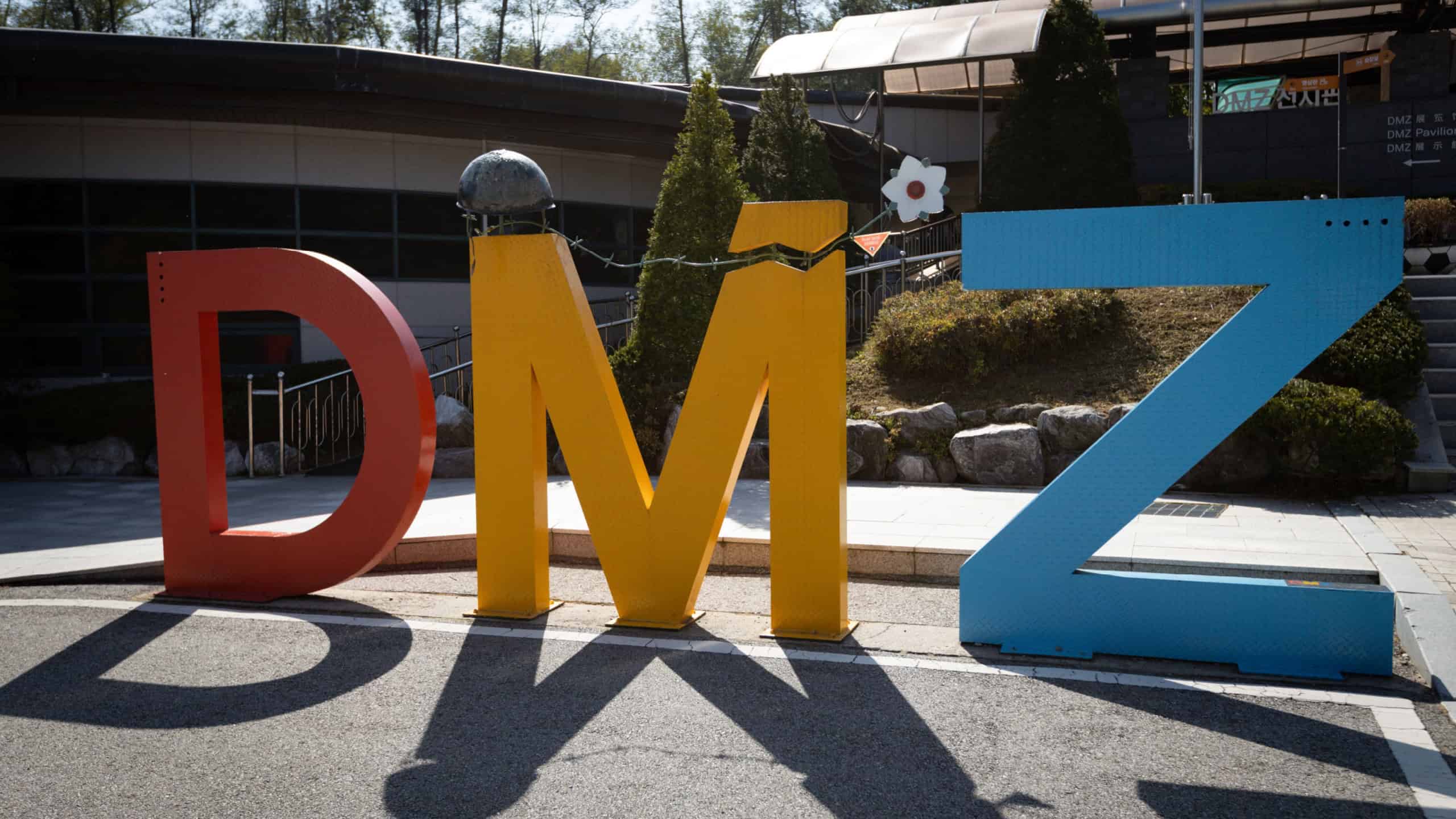 DMZ, Demilitarized zone sign on the border between South and North Korea