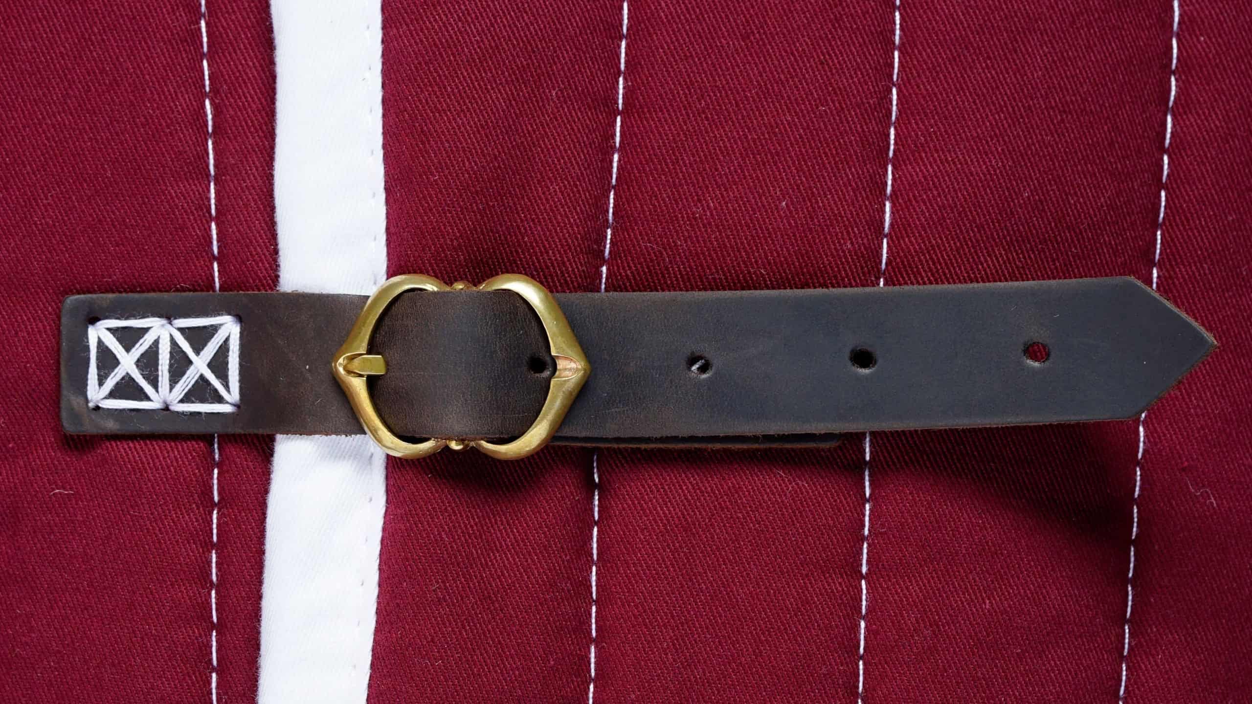Medieval Gambeson With Leather Buckle Details in Burgundy and White