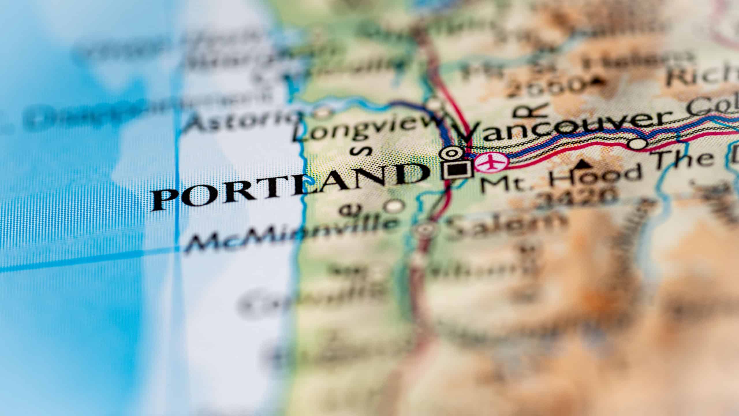 Portland, United States highlighted on a world map.