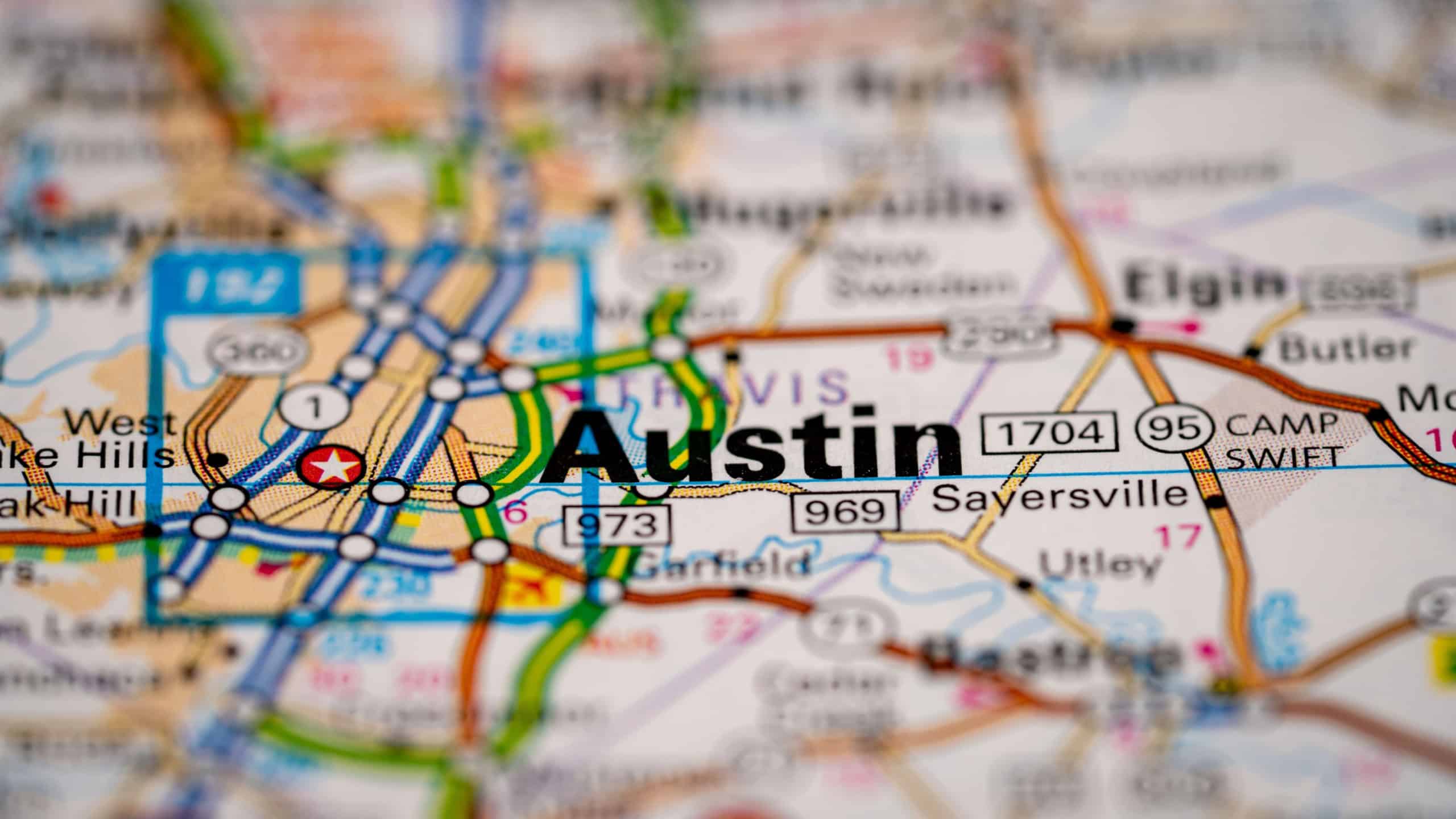Austin, Texas in the United States, highlighted on a world map.