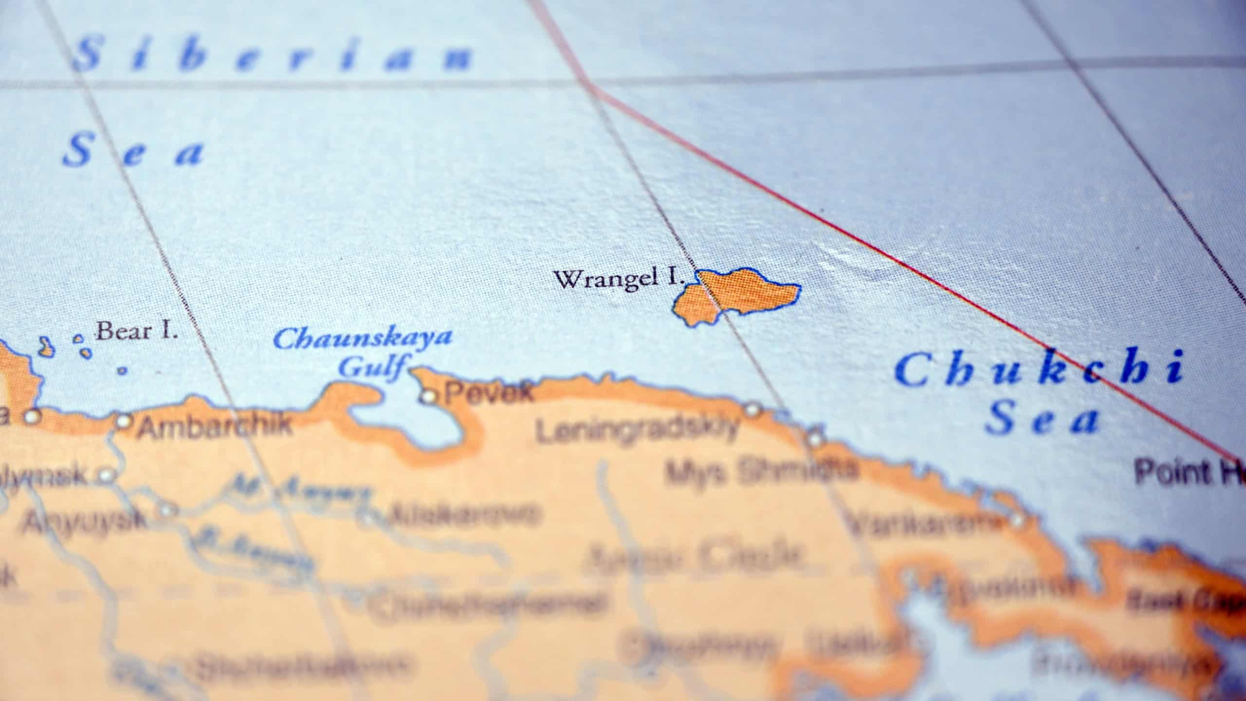 Wrangel Island on World Map with Soft Blurred Backgrounds – Arctic Remote Island Geographic Context