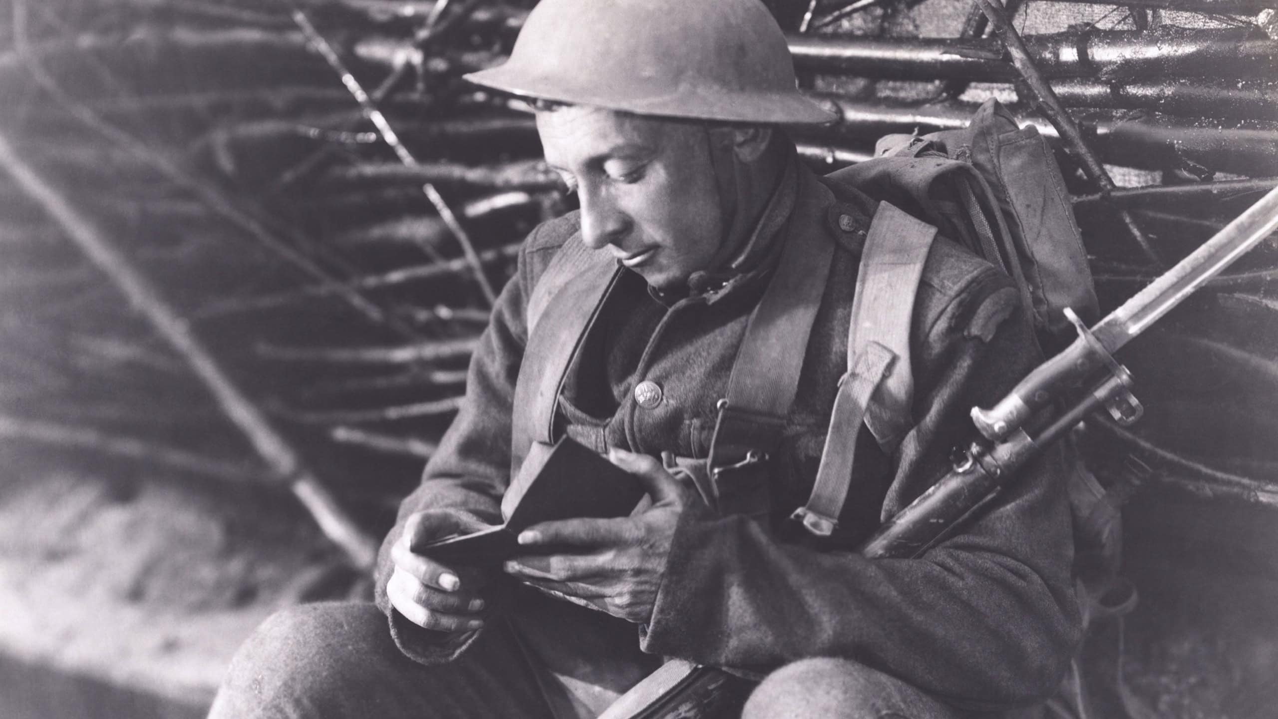 Soldier reading a book