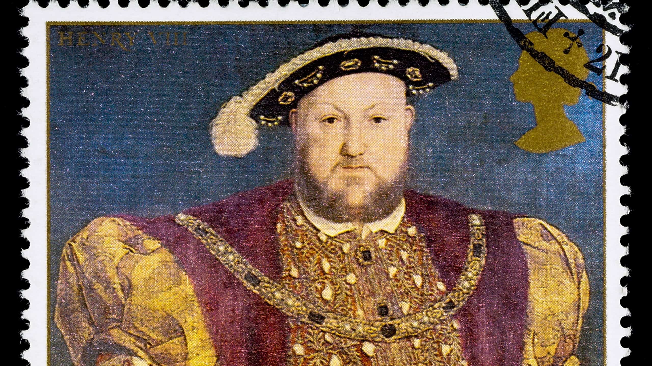 Used postage stamp printed in Britain commemorating King Henry 8th