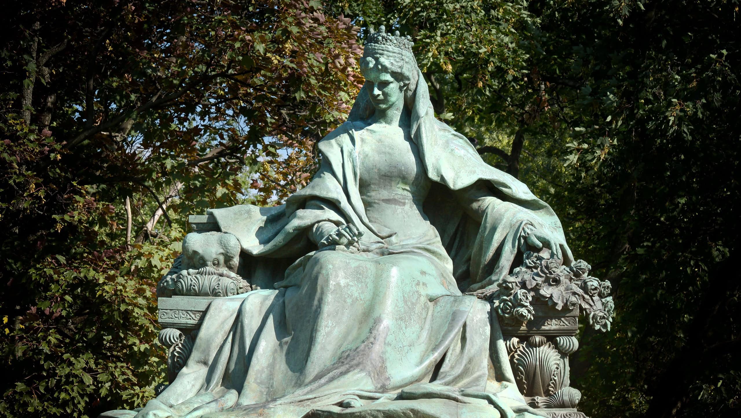 BUDAPEST, HUNGARY, JULY 10, 2015: Statue Of Empress Elisabeth of Austria (Erzsebet Kiralyne) born 24 December 1837 and assassinated on 10 September 1898.
