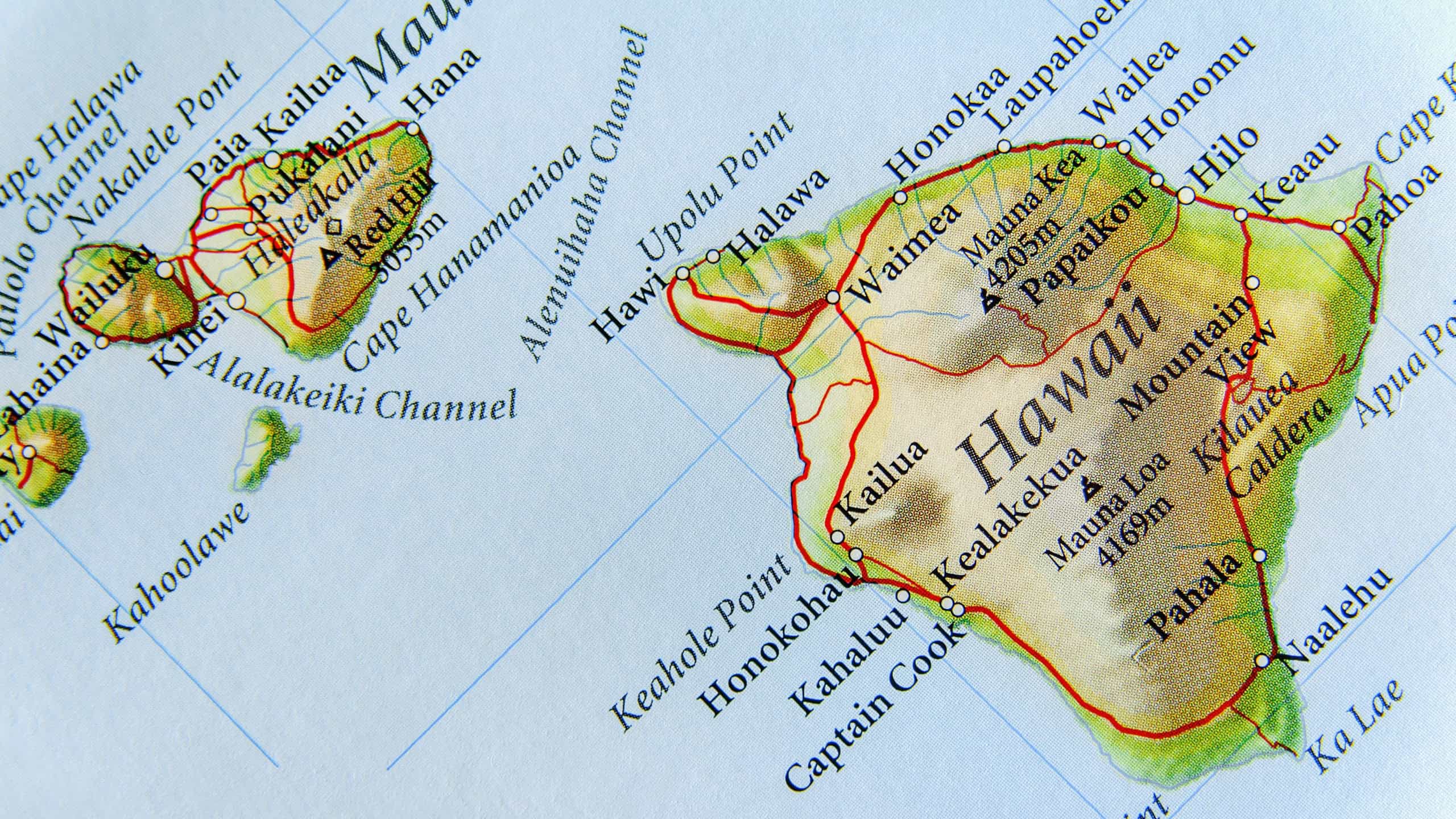 Geographic map of US state Hawaii and important cities