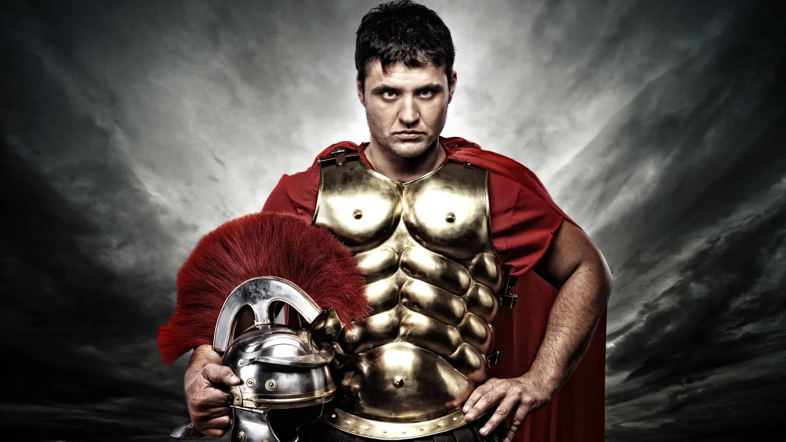 Roman legionary soldier over stormy sky