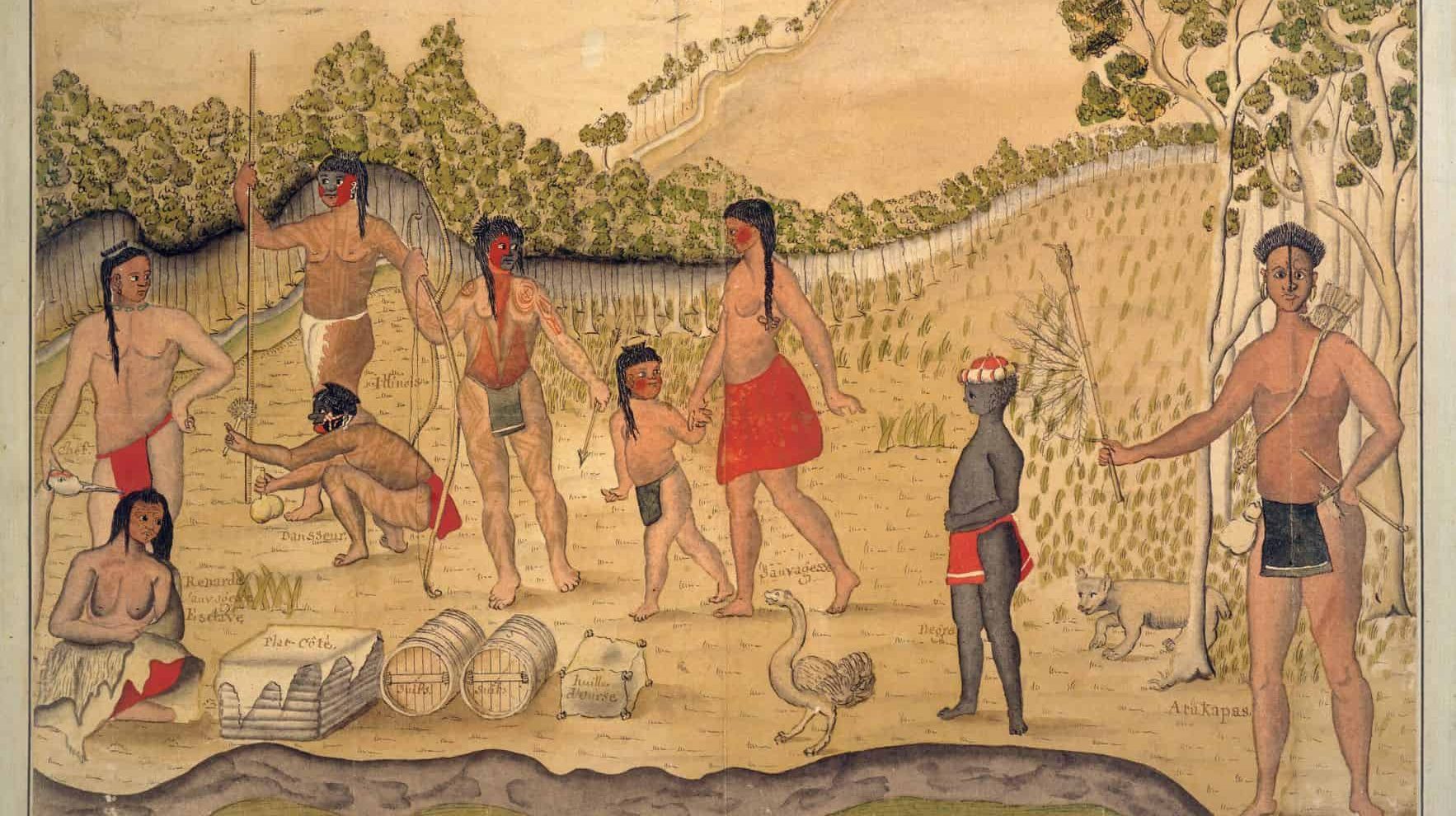 Sketches_of_8_Native_Americans_and_1_African_in_New_Orleans_1735_by_Alexandre_de_Batz