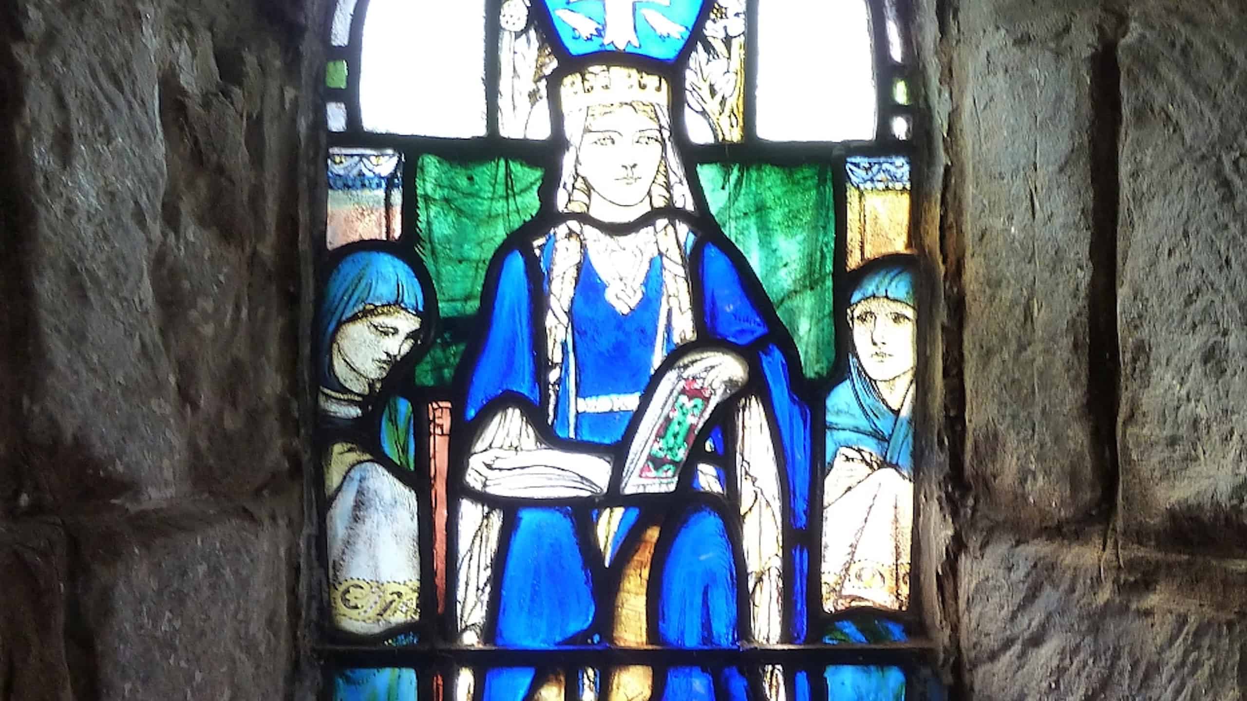 St Margaret's Chapel - St Margaret of Scotland. A stained glass window depicting St Margaret of Scotland to whom the chapel in which it is to be found is dedicated.