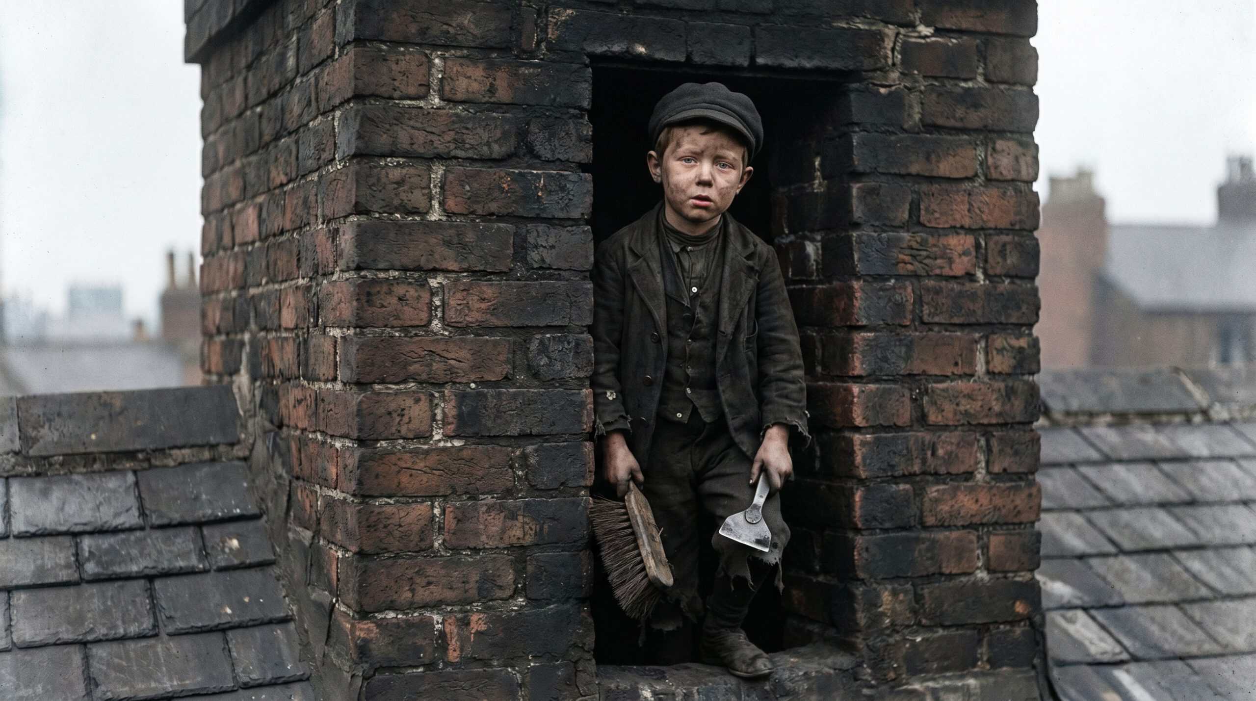 Small boy who is a chimney cleaner