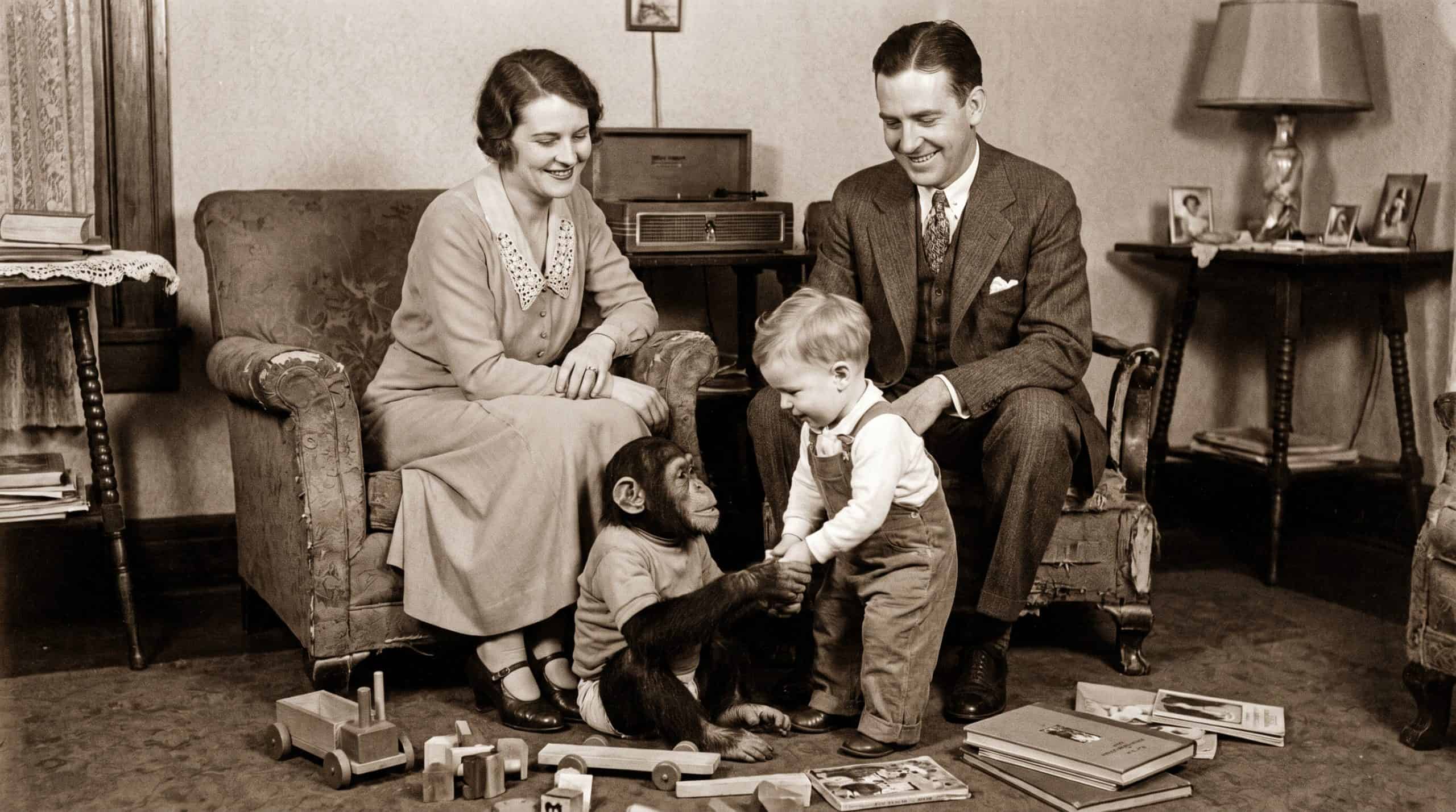 Winthrop and Luella Kellogg took it to the next level. The pair raised a 7-month-old chimpanzee named Gua during the 1930s, alongside their 10-month-old son, Donald