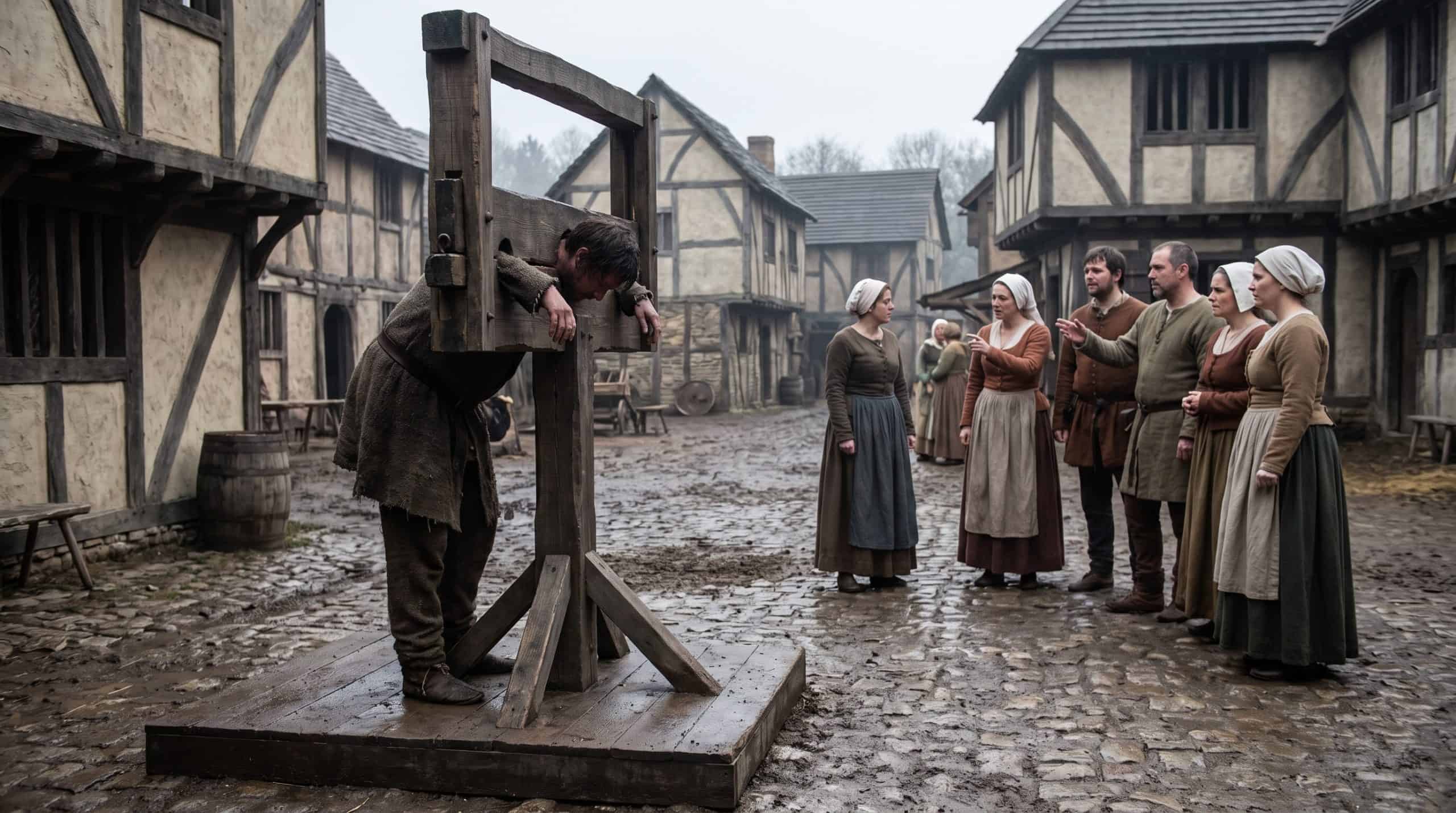 Medieval man being punished