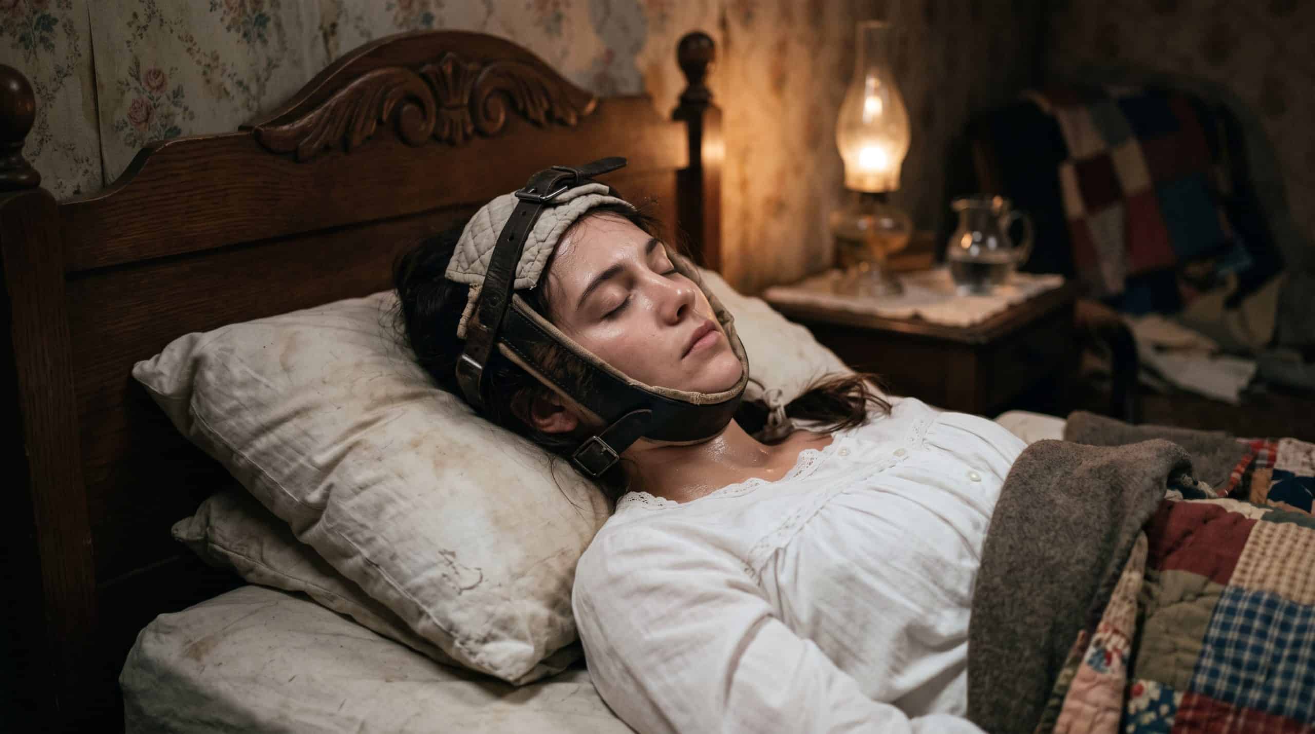 Sleeping in a jaw-compressing head harness