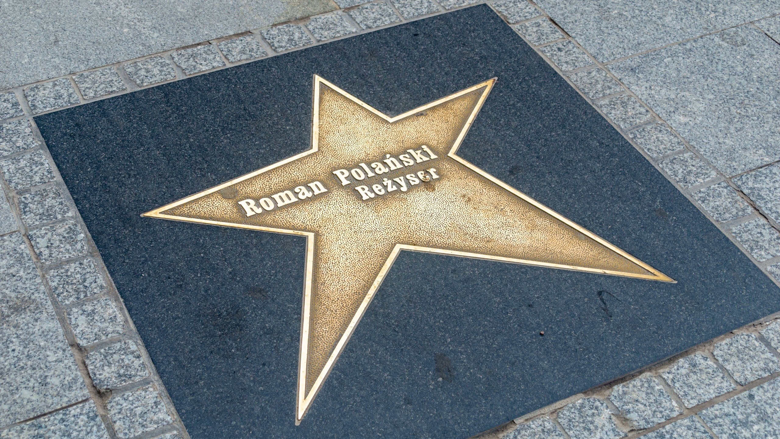 Lodz, Poland - April 14, 2024: Star to the director Roman Polanski on the Lodz Walk of Fame.