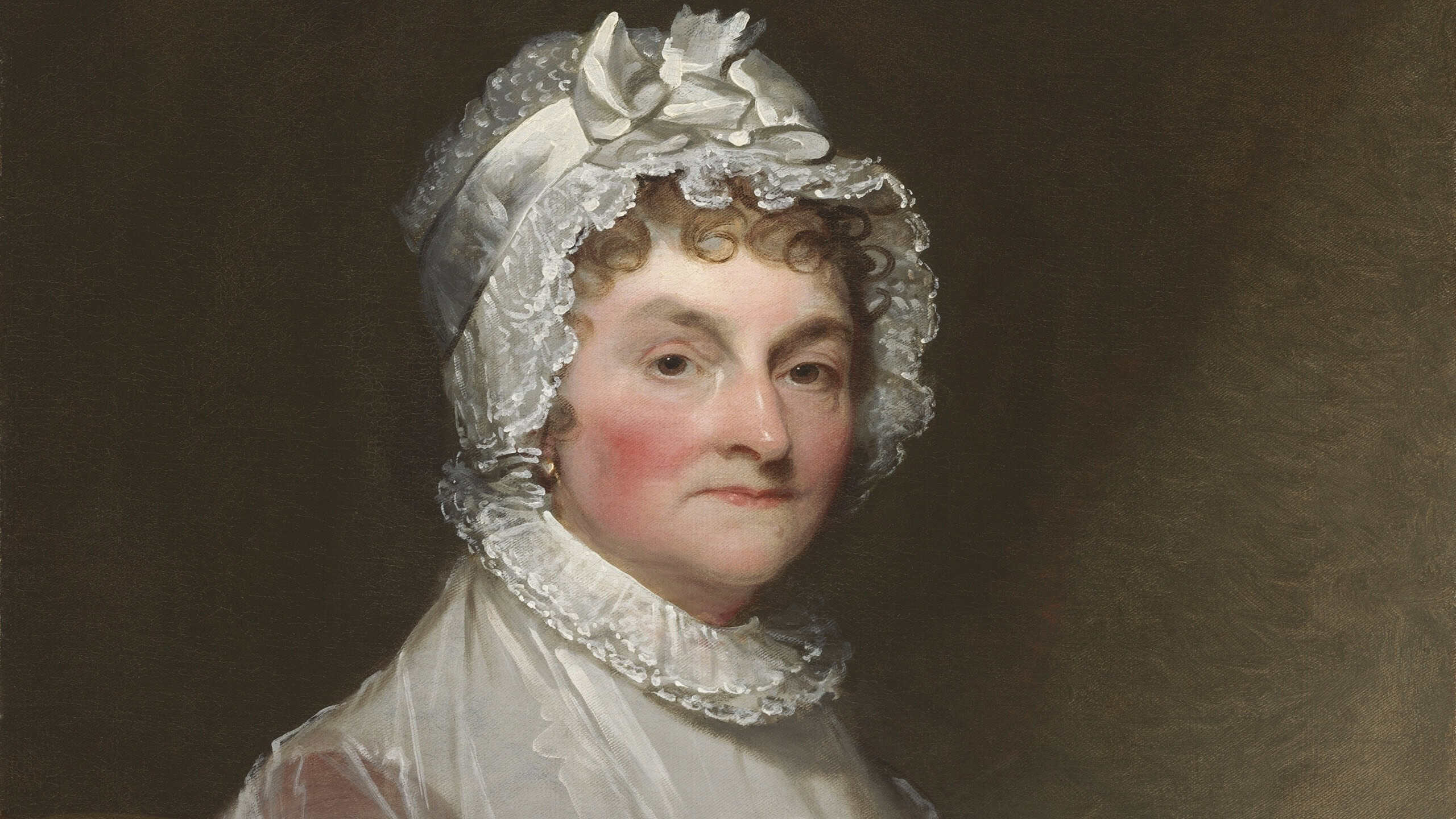 Abigail Smith Adams, by Gilbert Stuart, c. 1800-15, American painting, oil on canvas. First Lady Abigail Adams sat for this portrait in Philadelphia during her husband's presidency. She was 56 at the