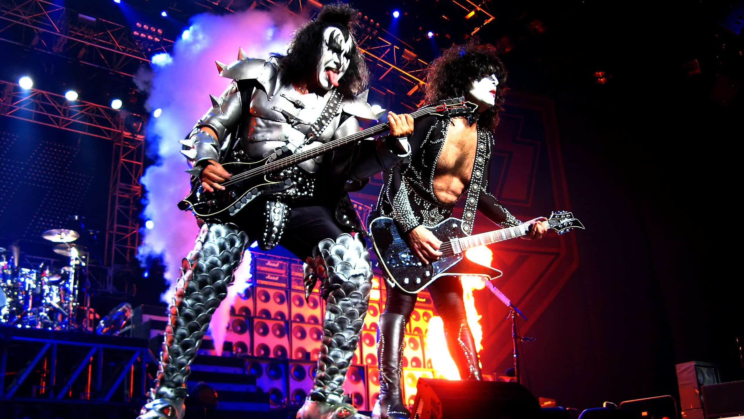AUSTRALIA - MARCH 18: Gene Simmons and Paul Stanely of KISS perform on the Australia leg of their Alive 35 tour on March 18, 2008 Brisbane Australia