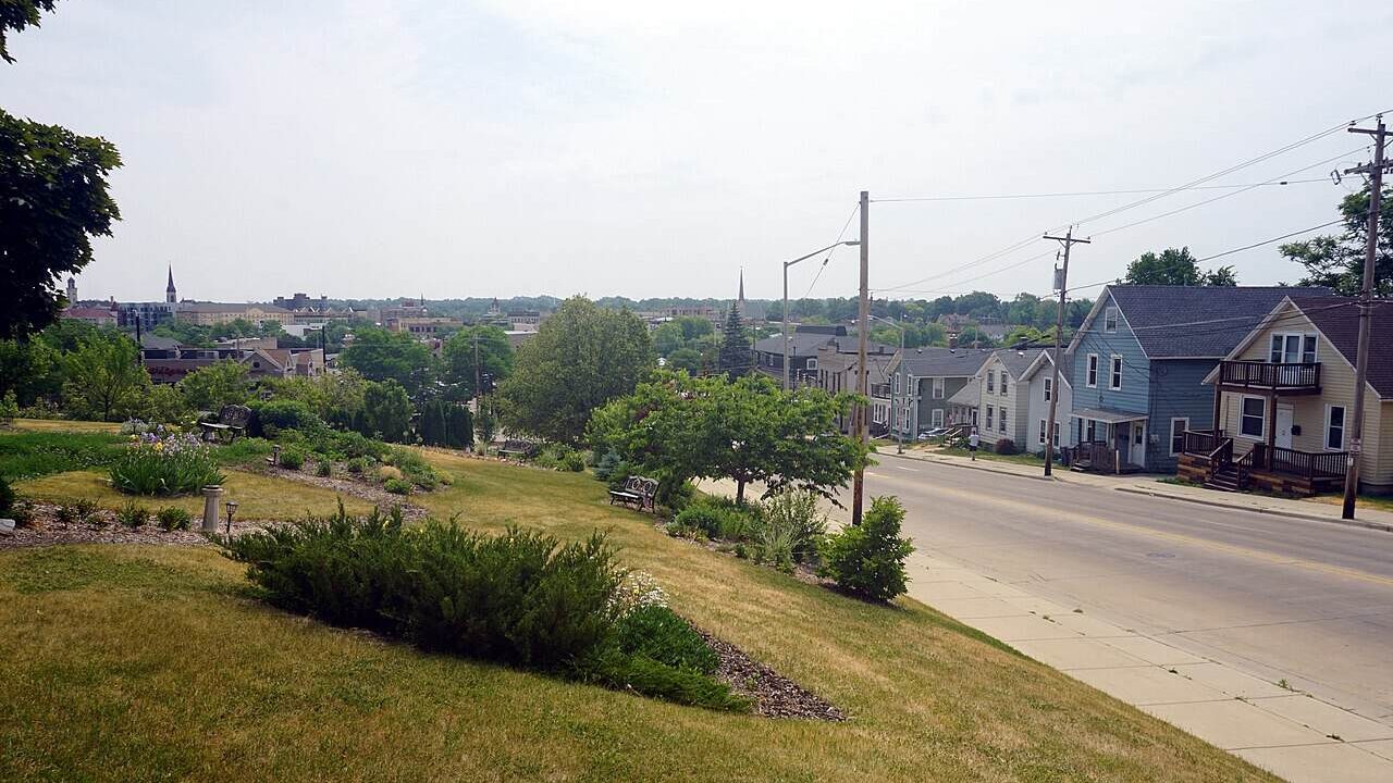 A cityscape of Waukesha, Wisconsin.