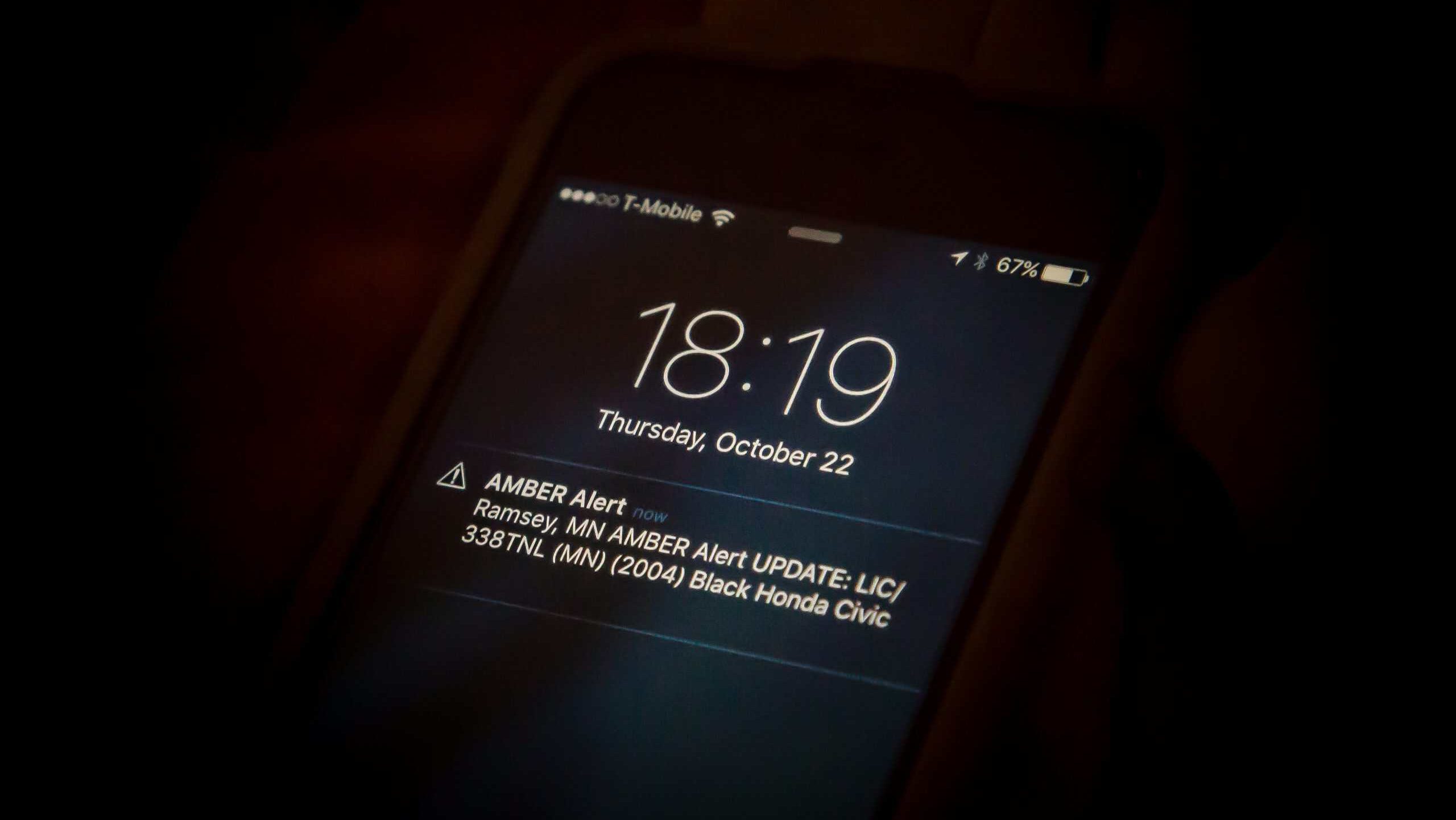 AMBER Alert on iPhone screen