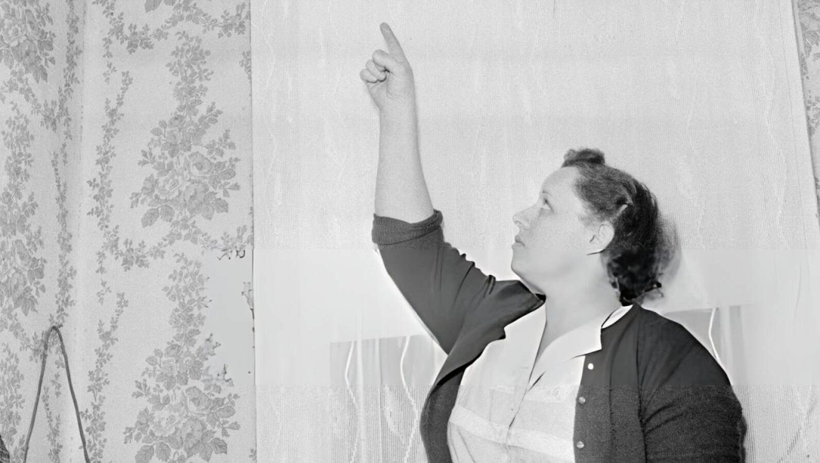 Ann_Elizabeth_Fowler_Hodges_points_to_the_hole_caused_by_the_meteorite