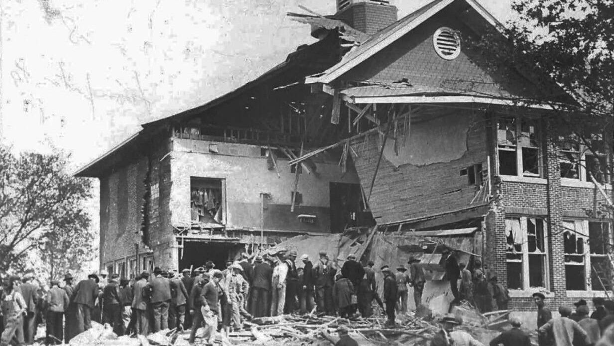Bath School disaster showing front of school