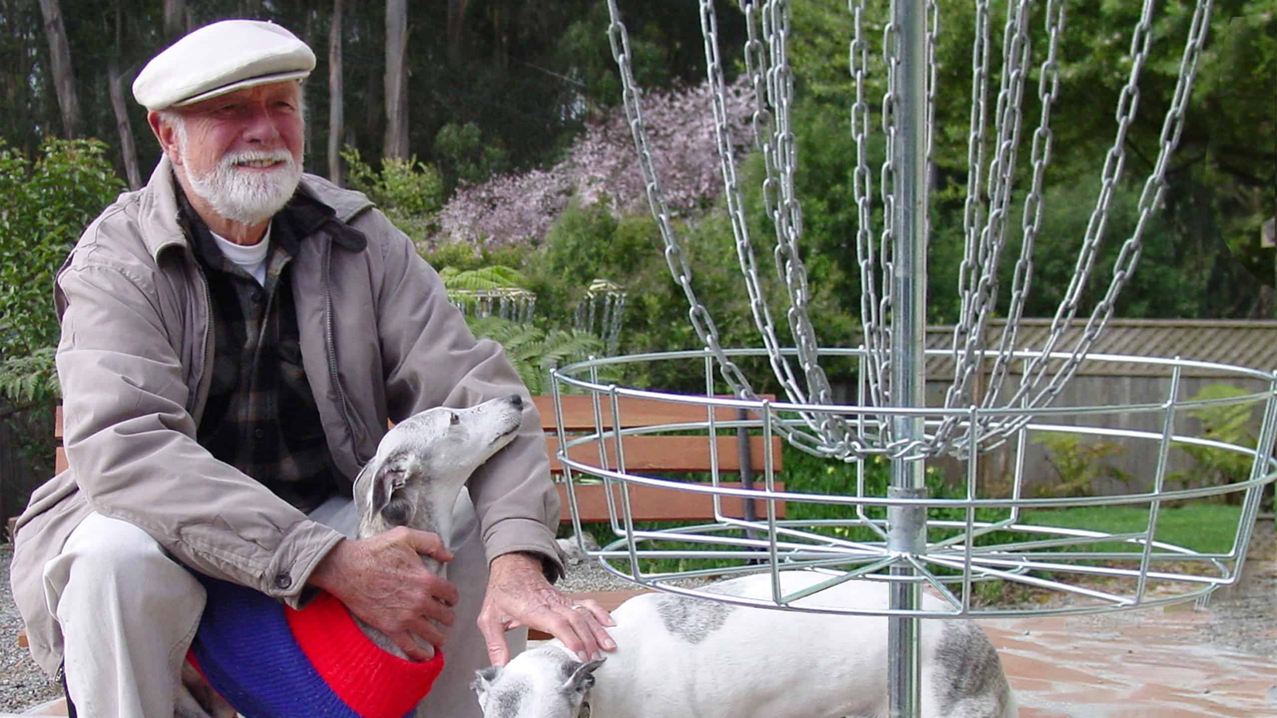 Ed Headrick with his two whippets