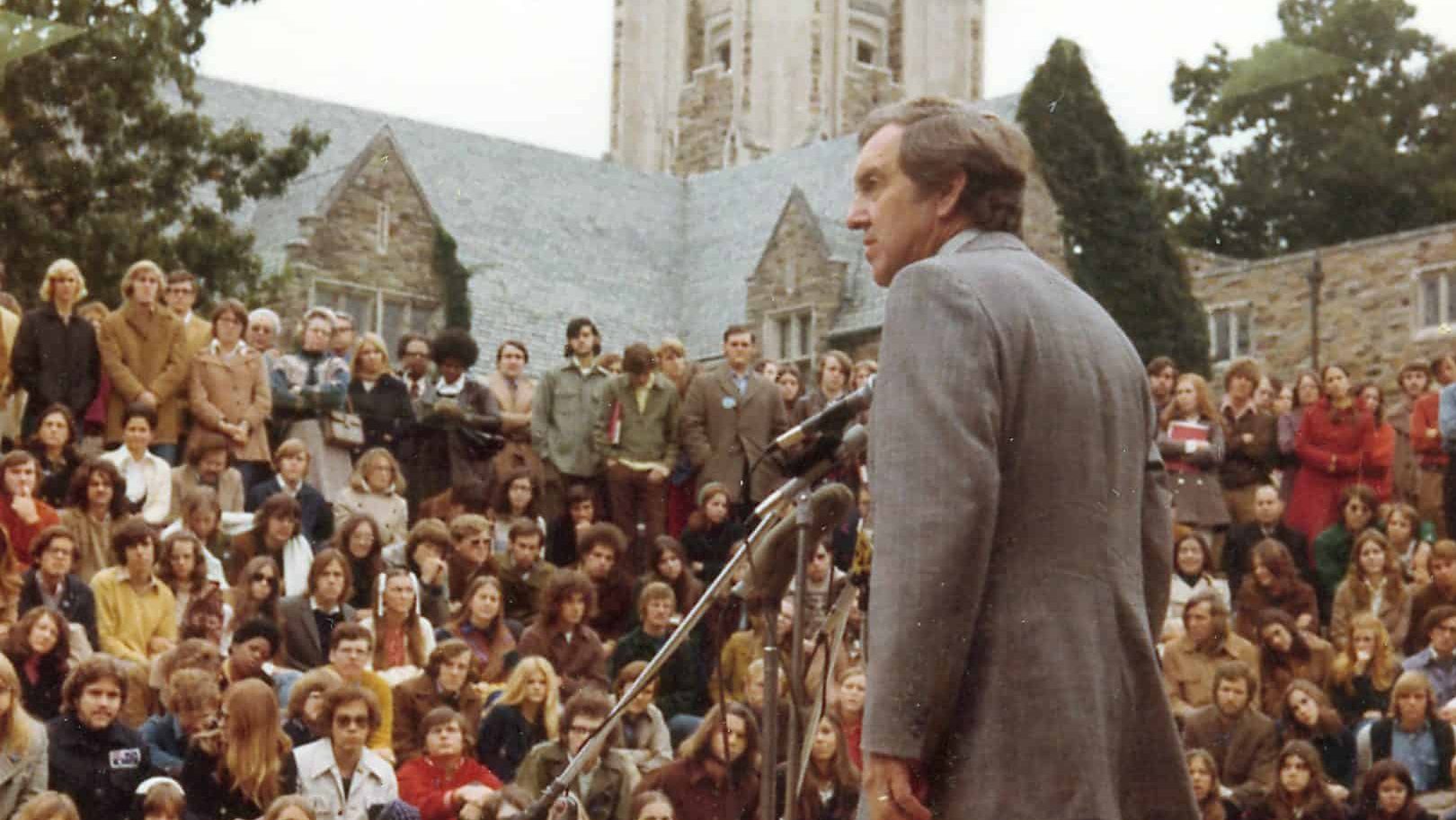 US Senator Edmund Muskie, speaking