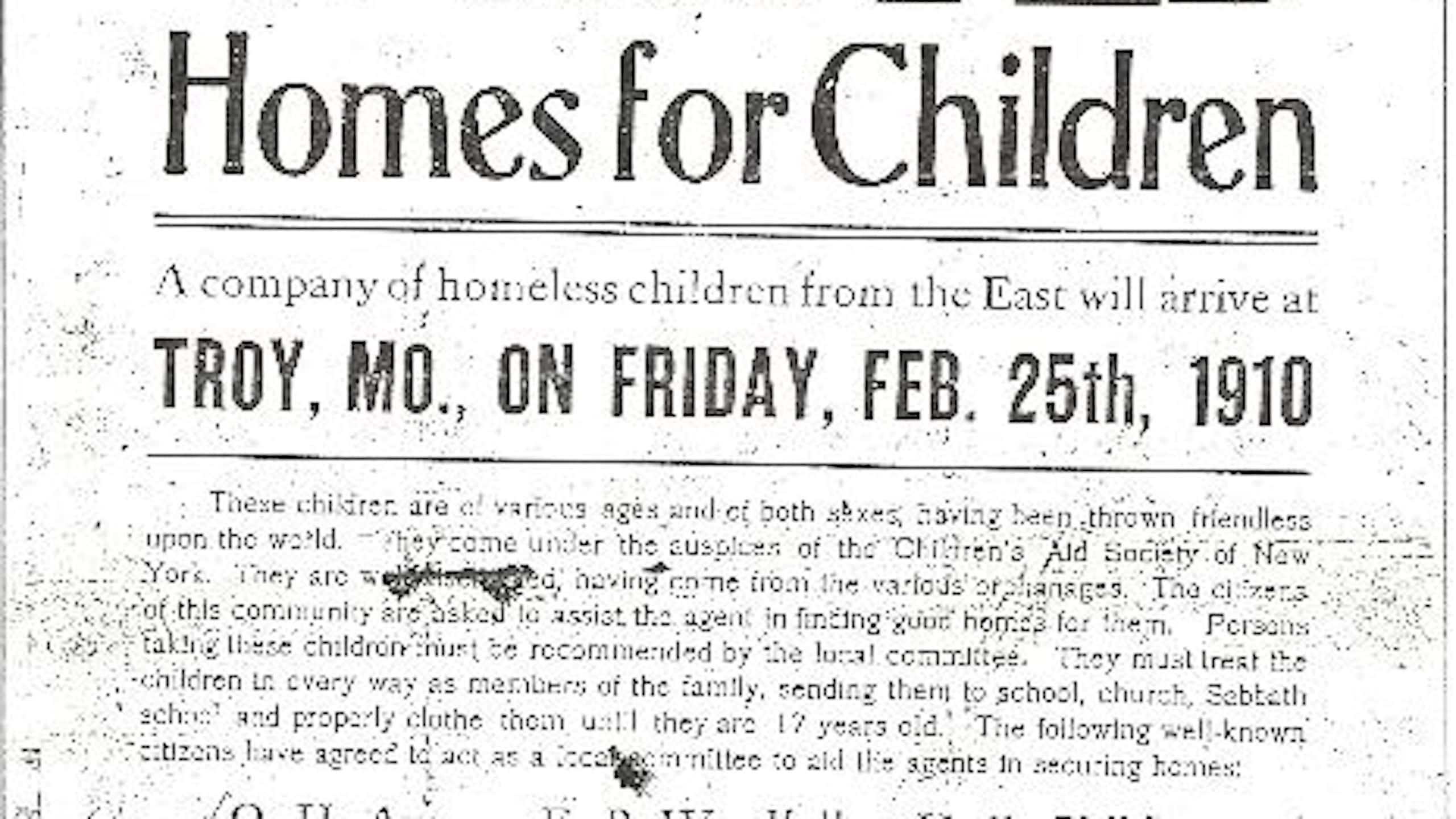 Orphan train flyer