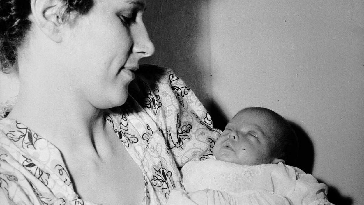 Premature baby in vintage retro picture