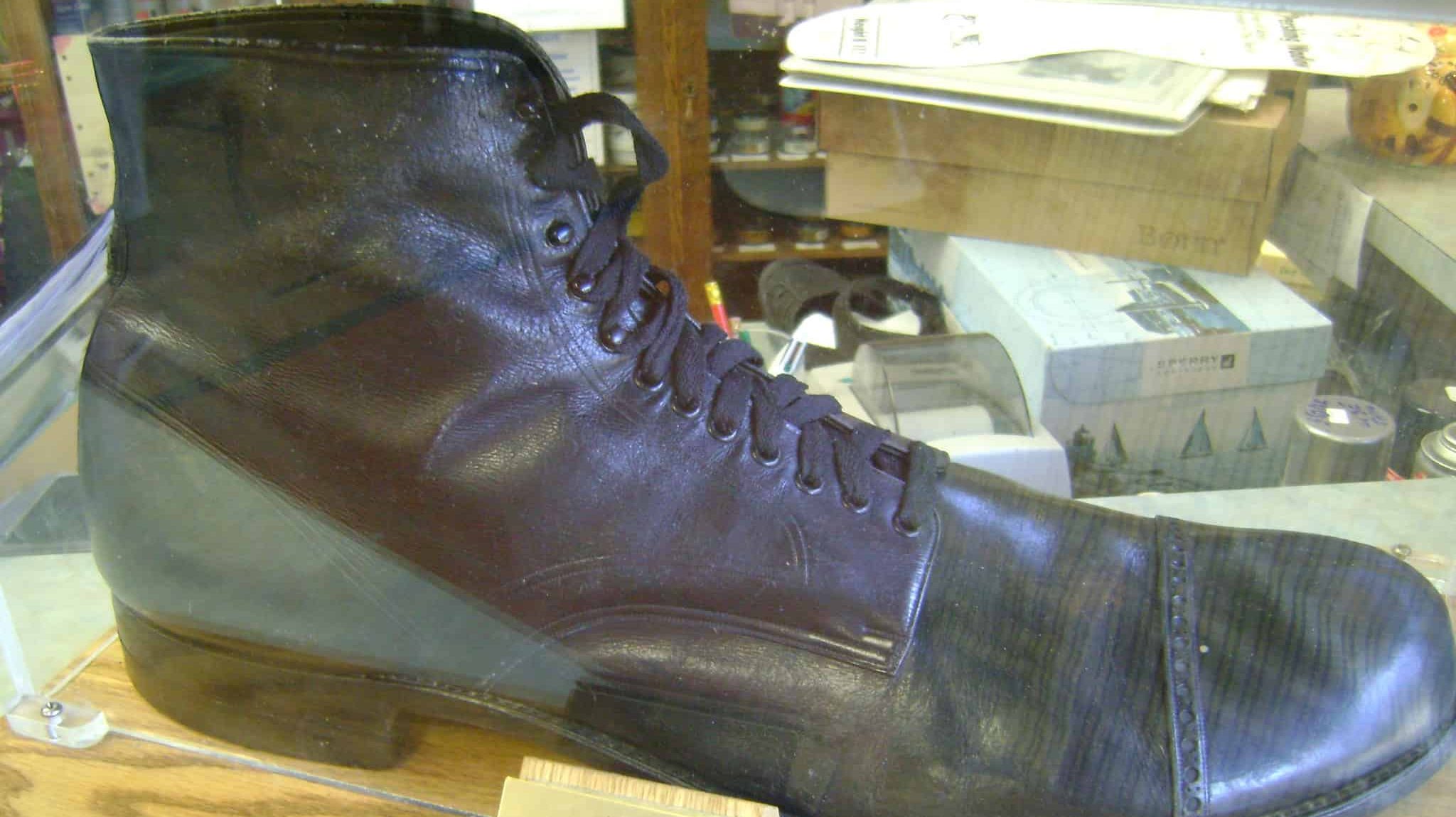 Robert Wadlow shoe located at Snyder Shoes in Manistee, Michigan
