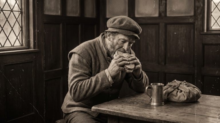 Man eating a sandwich during the Great Depression
