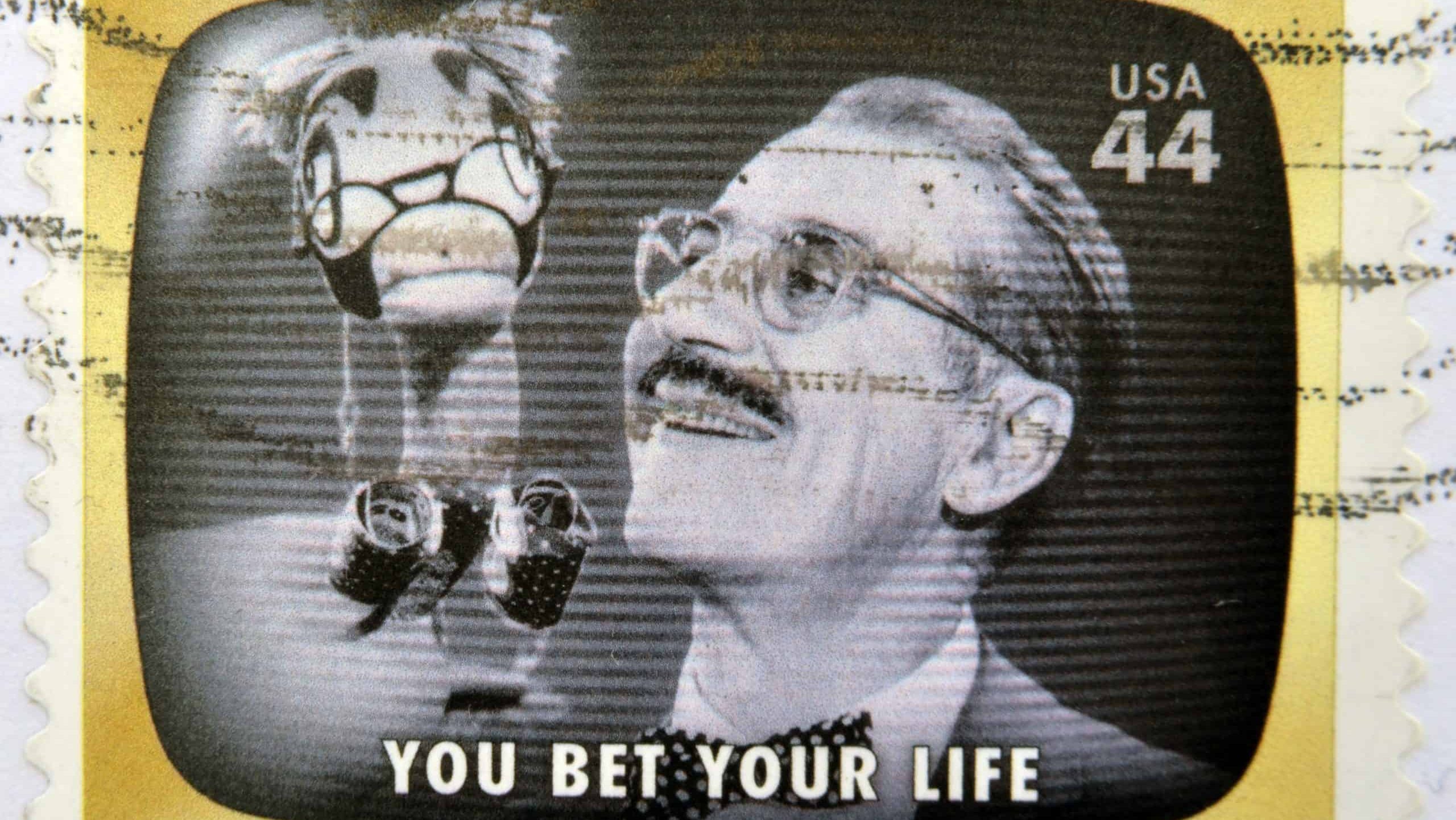 UNITED STATES OF AMERICA - CIRCA 2009: A stamp printed in USA Celebrates Classic TV shows Groucho Marx, you bet your life, circa 2009