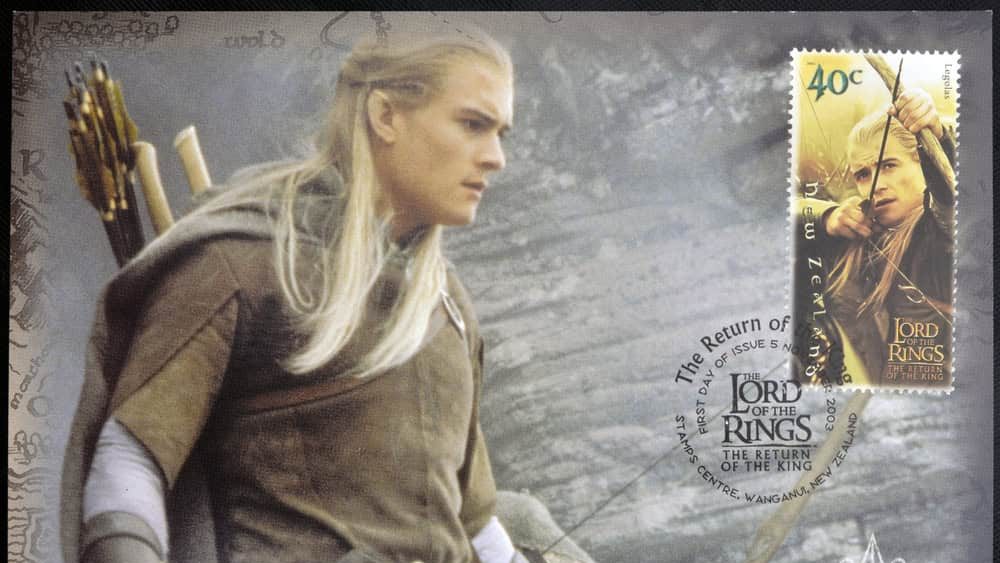 NEW ZEALAND - CIRCA 2003: stamp printed by New Zealand, shows Legolas Shooting with Bow in Lord of Rings Trilogy, circa 2003