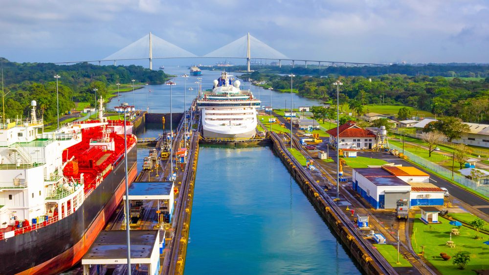 View of Panama Canal from cruise ship at Panama