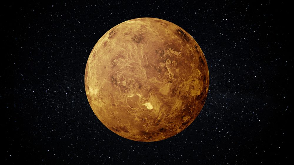 Planet Venus in the Starry Sky of Solar System in Space. This image elements furnished by NASA.