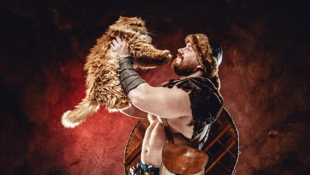 Portrait,Of,Joyful,And,Muscular,Viking,Warrior,With,Shield,On