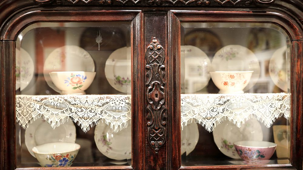 View of vintage kitchen cupboard in cafe