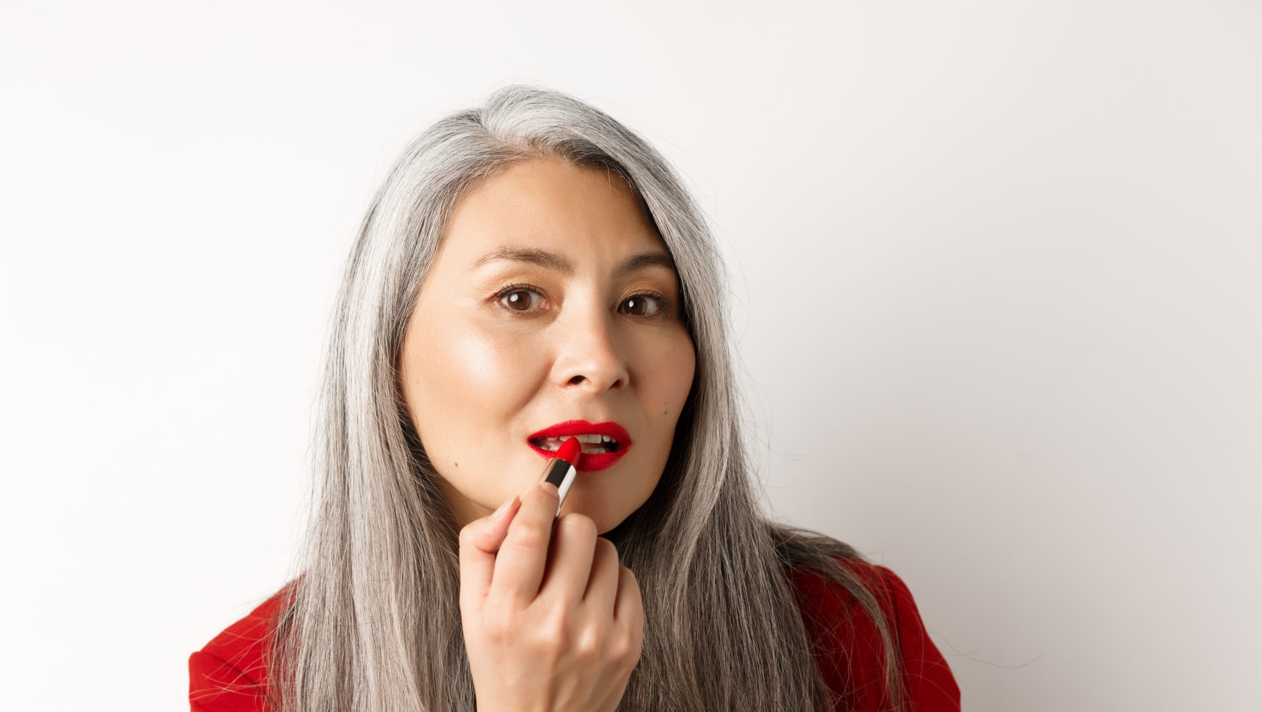 Beauty,And,Makeup,Concept.,Stylish,Asian,Mature,Woman,With,Grey