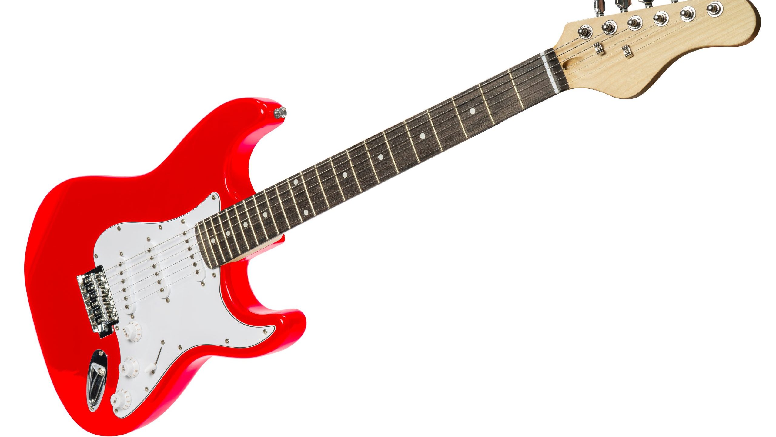 Red electric guitar isolated on white background, Electric guitar on white background with work path.