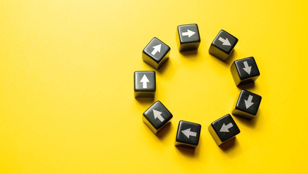 Move in a circle without stopping or a goal. Concept of perpetual movement or a cycle with no end. Constant progression, repetition and continuity. Get stuck in the routine. Hopelessness.