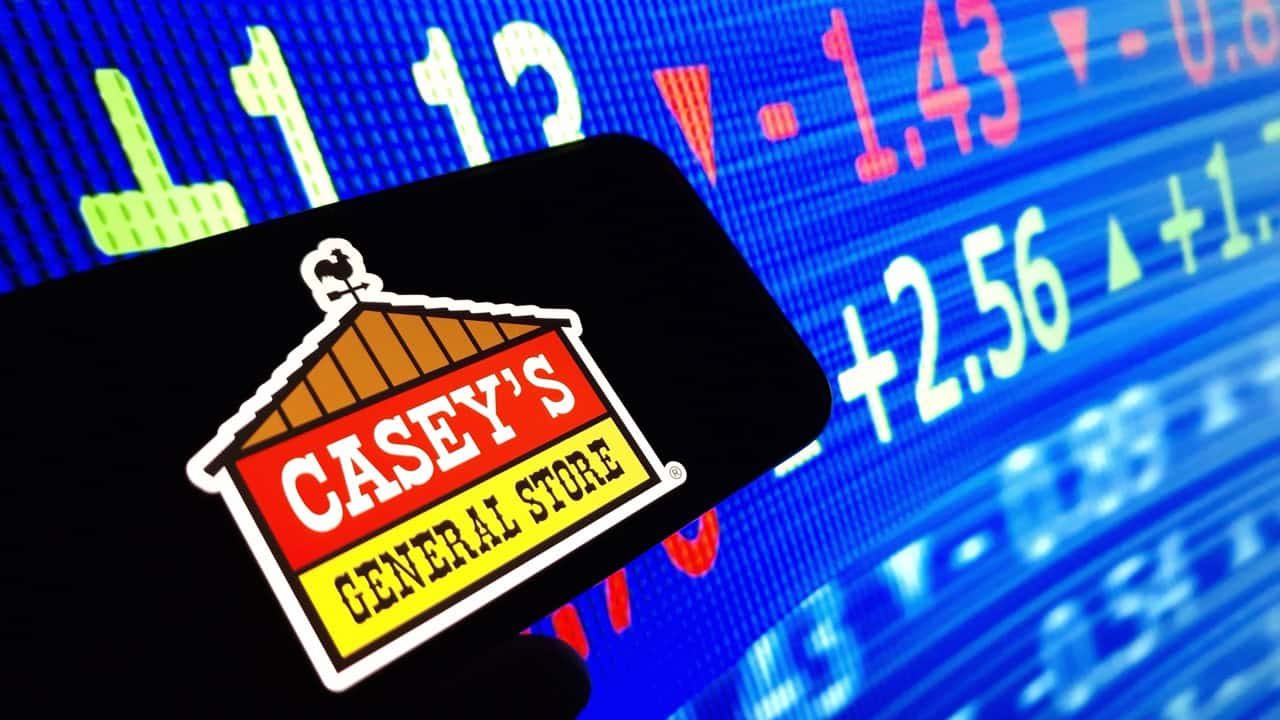 Konskie, Poland - March 03, 2024: Casey`s General Stores company logo displayed on mobile phone