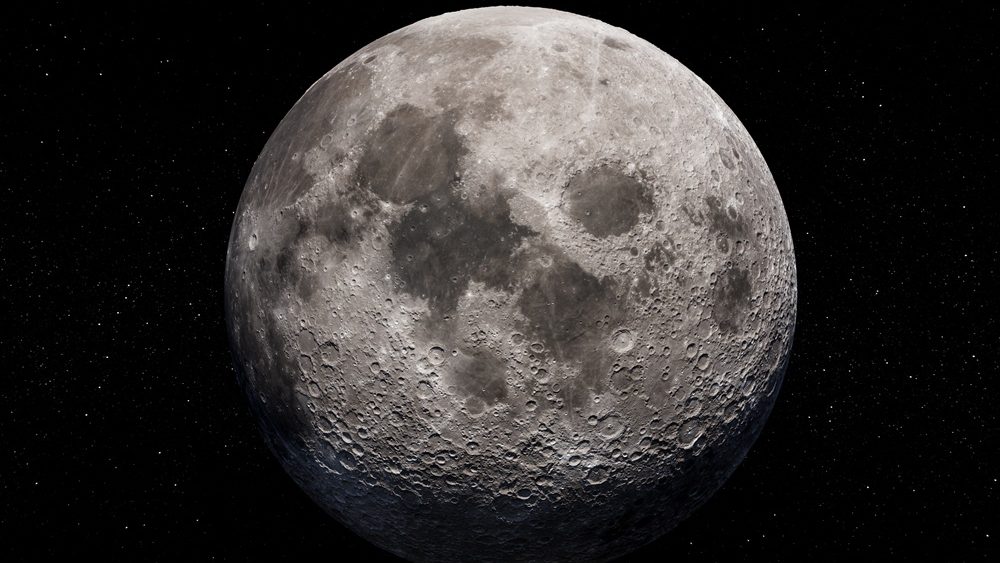 Full moon on night black sky with stars in the background, moon isolated on night sky