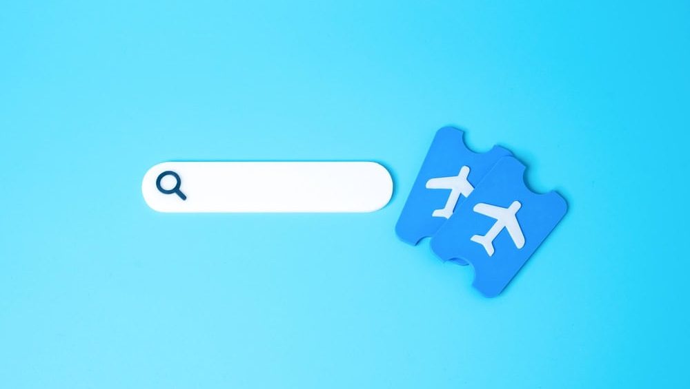 Search for flight tickets. Search bar and tickets. Online booking, cheap flights, air travel planning, ticket purchase, travel deals, vacation planning, tourism services