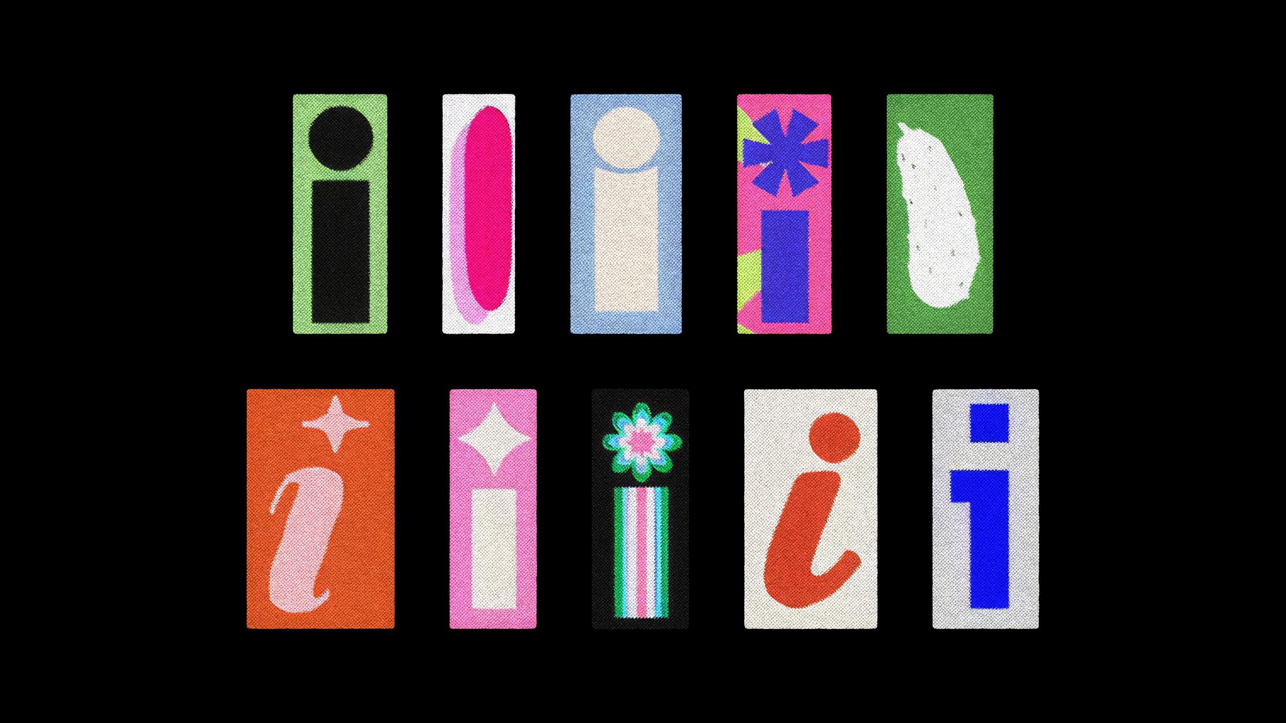 Assorted letter I typography styles, paper cutouts against black