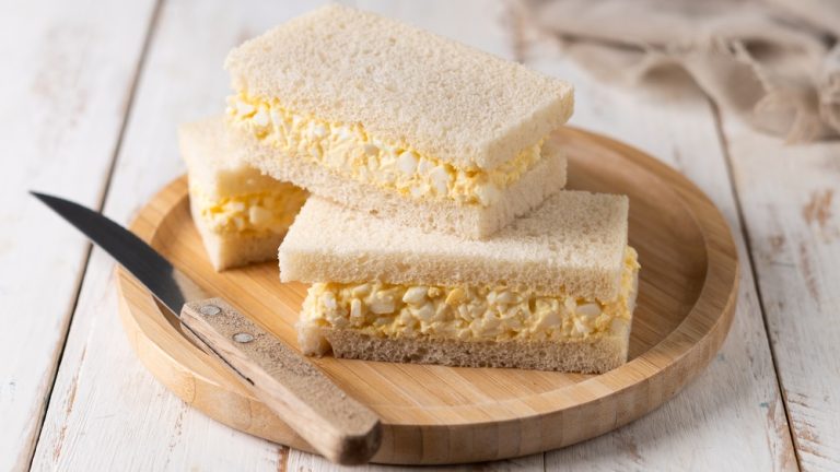 Tamago Sando sandwich on wooden table