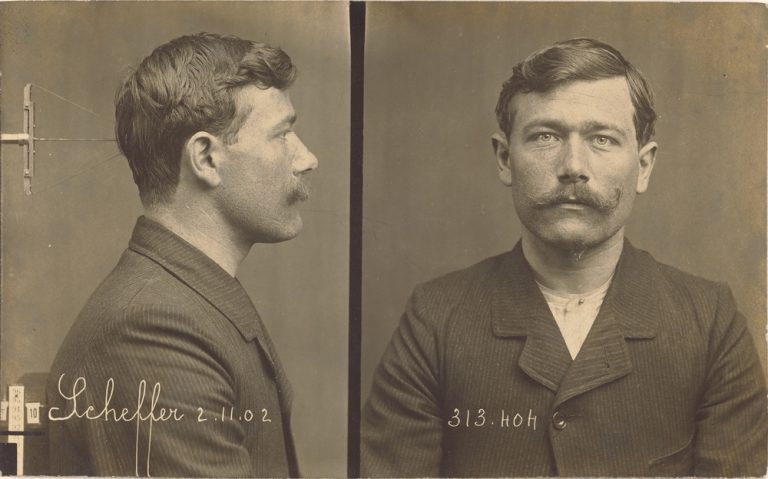Affaire Alaux, Faubourg St Honore - L'Assassin by Alphonse Bertillon. Vintage black and white photography of a man.
