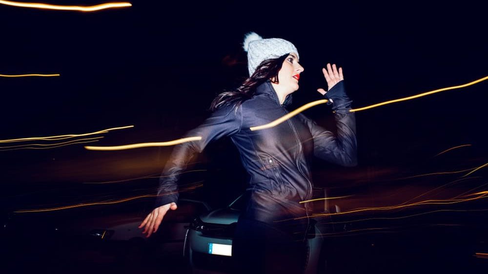 Long,Exposure,Beautiful,Woman,Running.