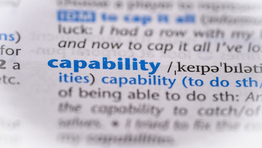 Capability word in a dictionary. Selective focus, close up.