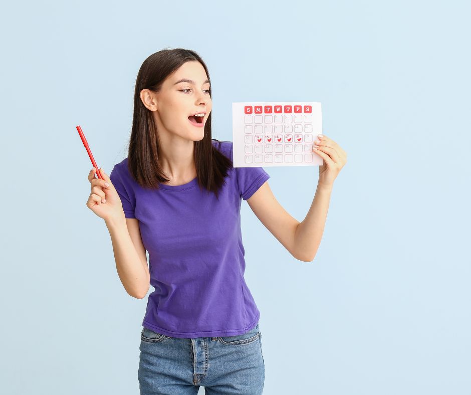 Women checking her period report card